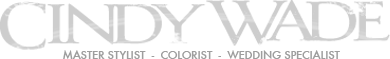 The Cindy's Look Book logo with the main heading Cindy Wade and subheadings Master Stylist, Colorist, and Wedding Specialist